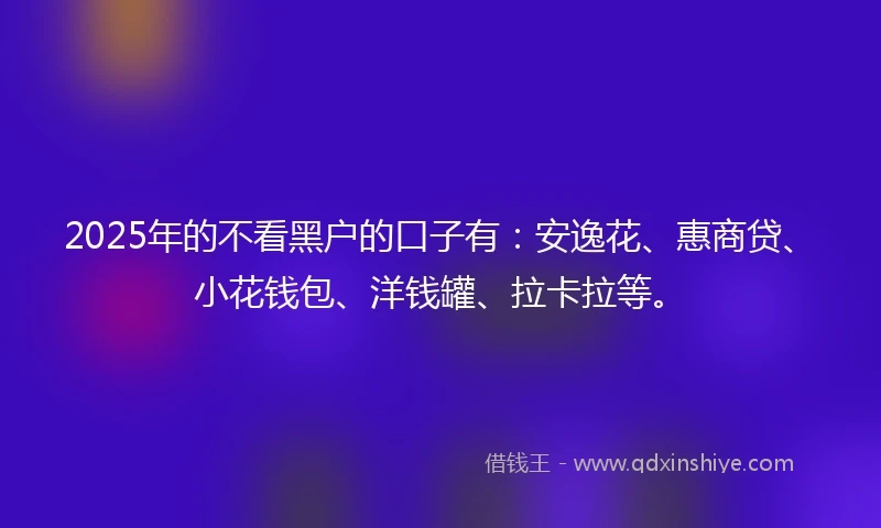 2025年的不看黑户的口子有：安逸花、惠商贷、小花钱包、洋钱罐、拉卡拉等。