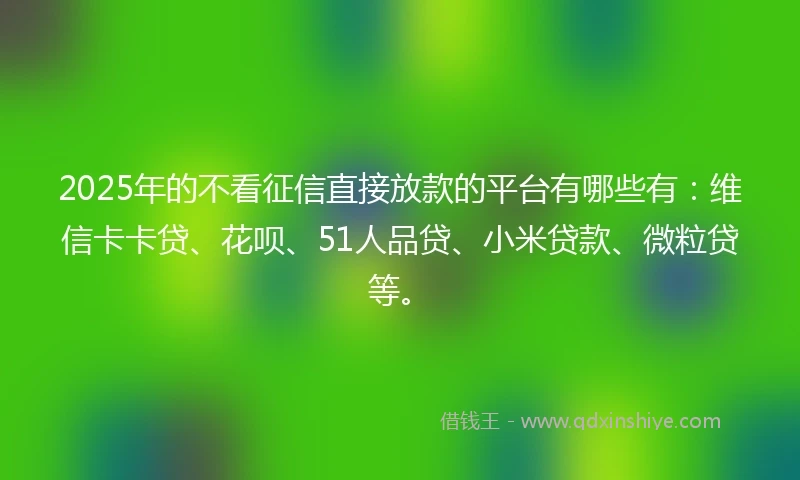 2025年的不看征信直接放款的平台有哪些有：维信卡卡贷、花呗、51人品贷、小米贷款、微粒贷等。