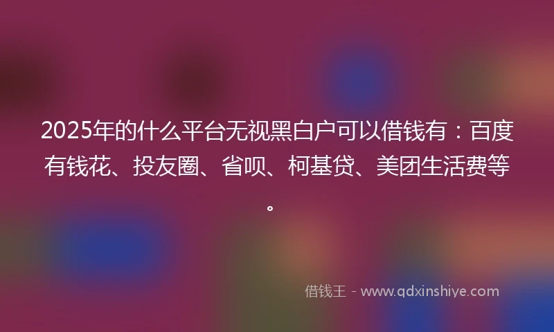 2025年的什么平台无视黑白户可以借钱有：百度有钱花、投友圈、省呗、柯基贷、美团生活费等。