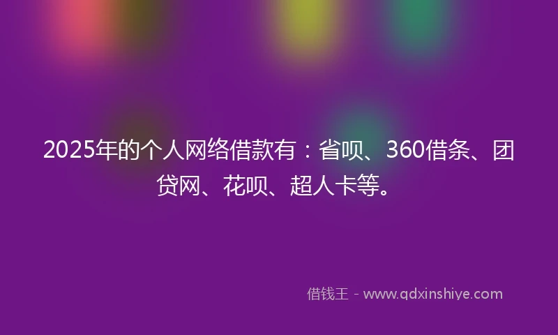 2025年的个人网络借款有:省呗、360借条、团贷网、花呗、超人卡等。