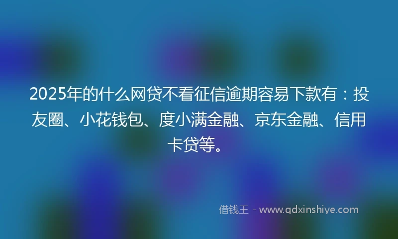 2025年的什么网贷不看征信逾期容易下款有：投友圈、小花钱包、度小满金融、京东金融、信用卡贷等。