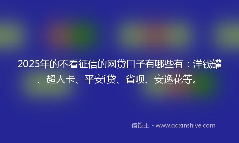 2025年的不看征信的网贷口子有哪些有：洋钱罐、超人卡、平安i贷、省呗、安逸花等。