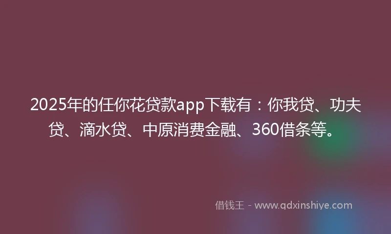 2025年的任你花贷款app下载有：你我贷、功夫贷、滴水贷、中原消费金融、360借条等。