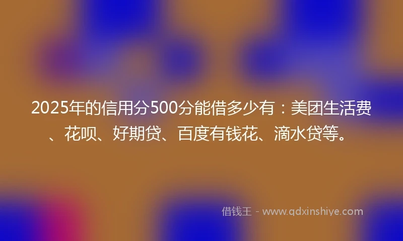 2025年的信用分500分能借多少有：美团生活费、花呗、好期贷、百度有钱花、滴水贷等。