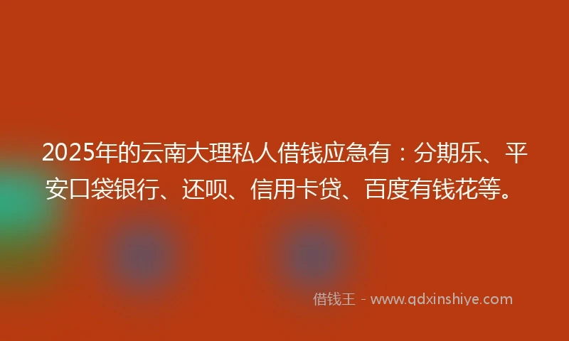 2025年的云南大理私人借钱应急有：分期乐、平安口袋银行、还呗、信用卡贷、百度有钱花等。