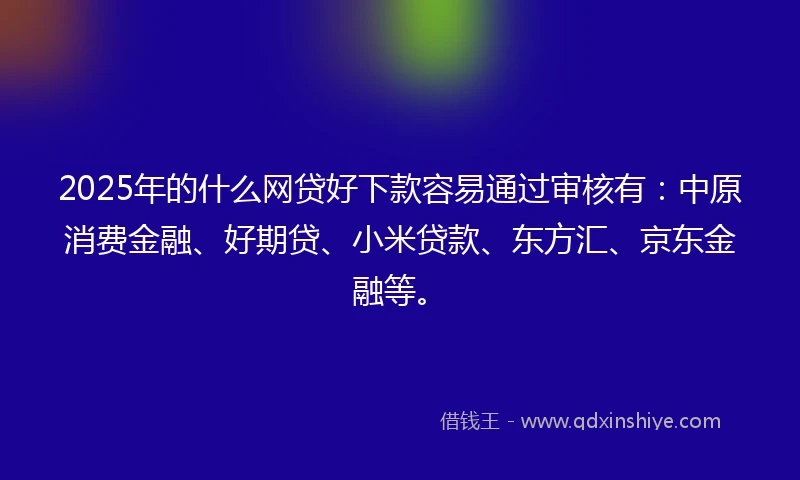 2025年的什么网贷好下款容易通过审核有：中原消费金融、好期贷、小米贷款、东方汇、京东金融等。