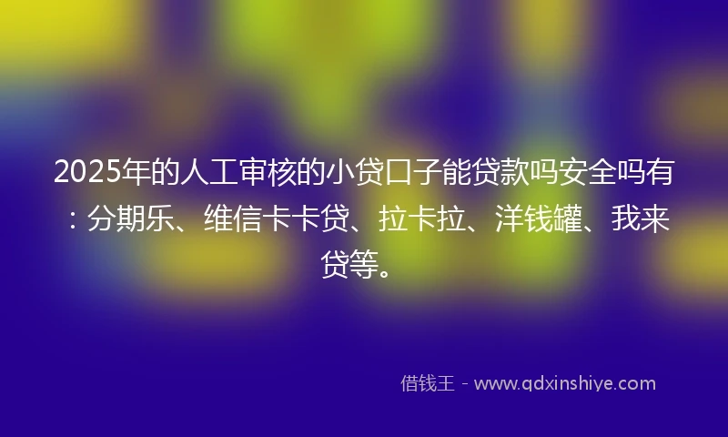 2025年的人工审核的小贷口子能贷款吗安全吗有：分期乐、维信卡卡贷、拉卡拉、洋钱罐、我来贷等。