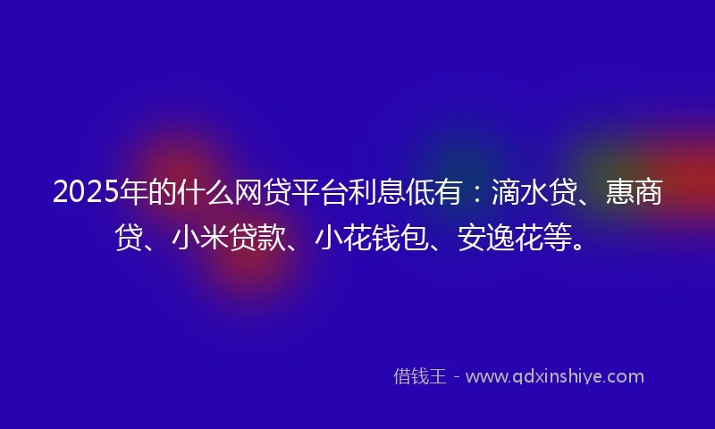 2025年的什么网贷平台利息低有：滴水贷、惠商贷、小米贷款、小花钱包、安逸花等。