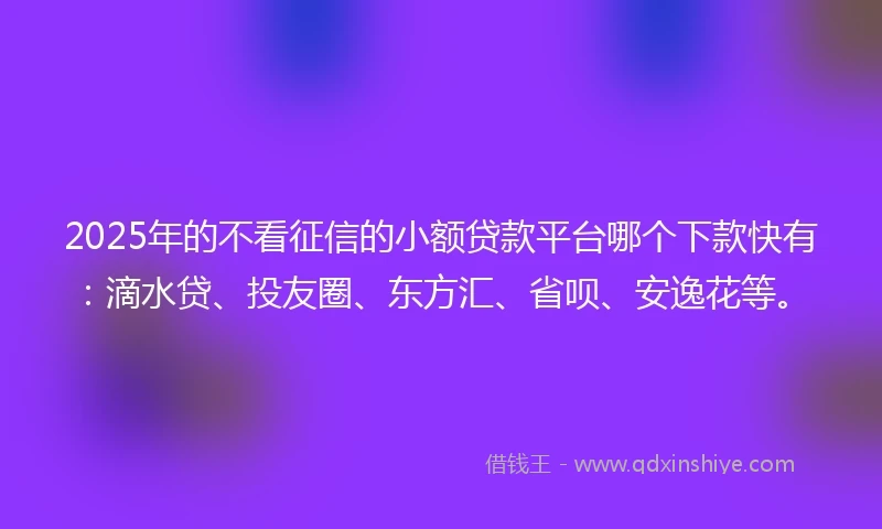 2025年的不看征信的小额贷款平台哪个下款快有：滴水贷、投友圈、东方汇、省呗、安逸花等。