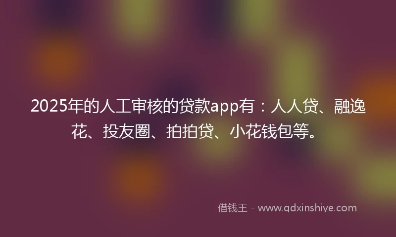 2025年的人工审核的贷款app有：人人贷、融逸花、投友圈、拍拍贷、小花钱包等。