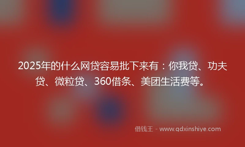 2025年的什么网贷容易批下来有：你我贷、功夫贷、微粒贷、360借条、美团生活费等。