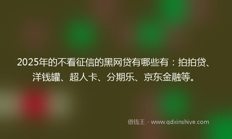 2025年的不看征信的黑网贷有哪些有：拍拍贷、洋钱罐、超人卡、分期乐、京东金融等。