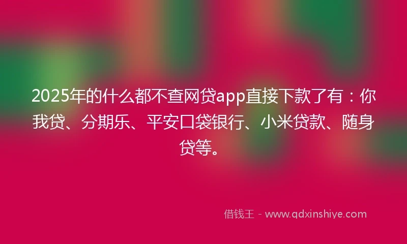 2025年的什么都不查网贷app直接下款了有：你我贷、分期乐、平安口袋银行、小米贷款、随身贷等。