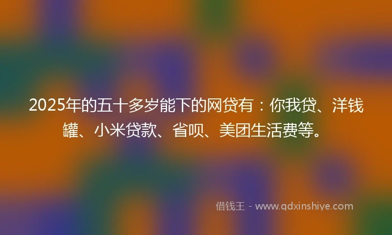 2025年的五十多岁能下的网贷有：你我贷、洋钱罐、小米贷款、省呗、美团生活费等。