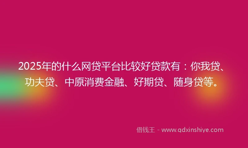 2025年的什么网贷平台比较好贷款有：你我贷、功夫贷、中原消费金融、好期贷、随身贷等。