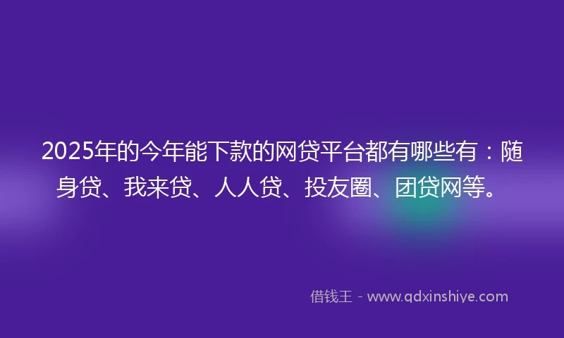 2025年的今年能下款的网贷平台都有哪些有：随身贷、我来贷、人人贷、投友圈、团贷网等。