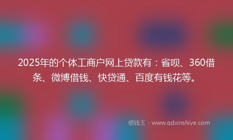 2025年的个体工商户网上贷款有：省呗、360借条、微博借钱、快贷通、百度有钱花等。