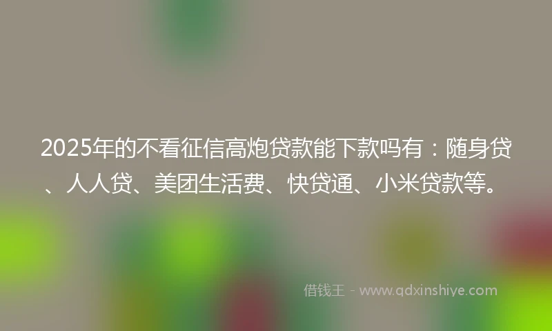 2025年的不看征信高炮贷款能下款吗有：随身贷、人人贷、美团生活费、快贷通、小米贷款等。