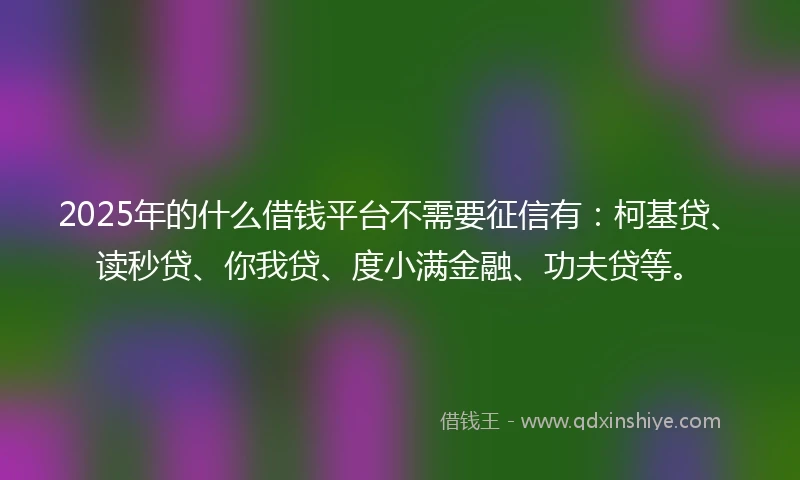 2025年的什么借钱平台不需要征信有：柯基贷、读秒贷、你我贷、度小满金融、功夫贷等。