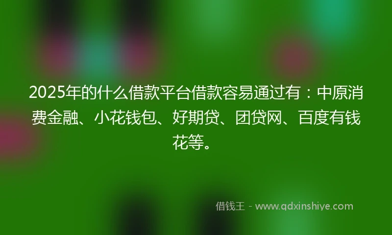 2025年的什么借款平台借款容易通过有：中原消费金融、小花钱包、好期贷、团贷网、百度有钱花等。