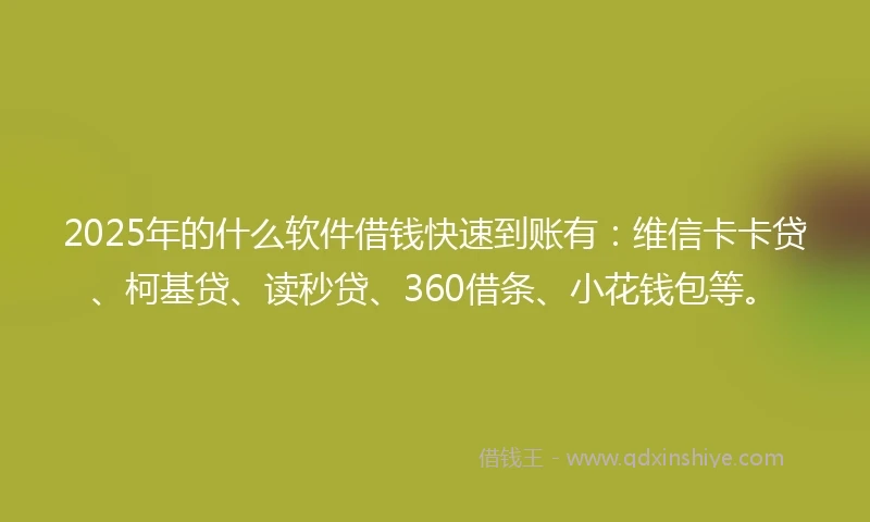 2025年的什么软件借钱快速到账有：维信卡卡贷、柯基贷、读秒贷、360借条、小花钱包等。