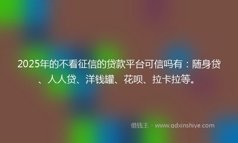 2025年的不看征信的贷款平台可信吗有：随身贷、人人贷、洋钱罐、花呗、拉卡拉等。