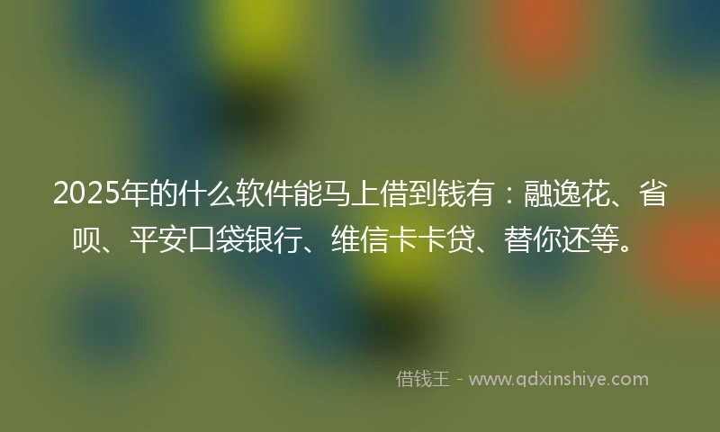 2025年的什么软件能马上借到钱有：融逸花、省呗、平安口袋银行、维信卡卡贷、替你还等。