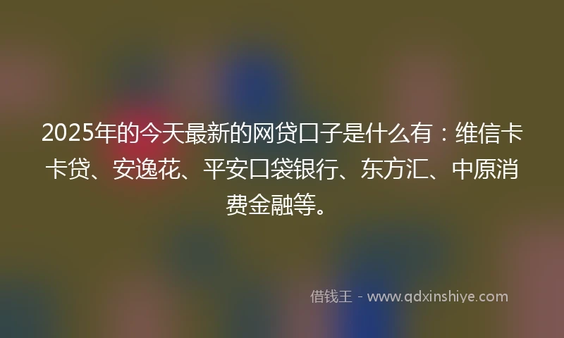 2025年的今天最新的网贷口子是什么有：维信卡卡贷、安逸花、平安口袋银行、东方汇、中原消费金融等。
