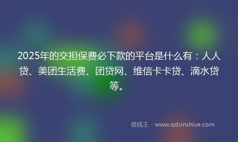 2025年的交担保费必下款的平台是什么有：人人贷、美团生活费、团贷网、维信卡卡贷、滴水贷等。