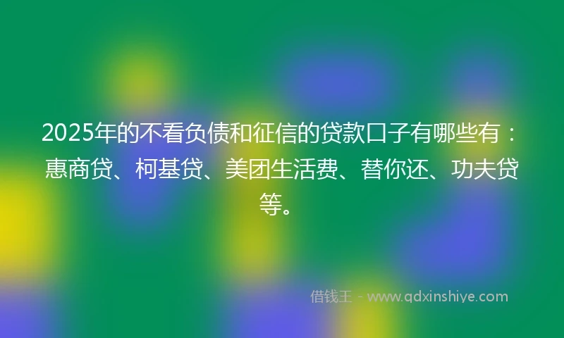 2025年的不看负债和征信的贷款口子有哪些有：惠商贷、柯基贷、美团生活费、替你还、功夫贷等。