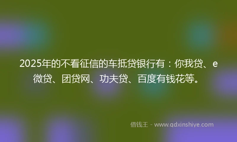 2025年的不看征信的车抵贷银行有：你我贷、e微贷、团贷网、功夫贷、百度有钱花等。