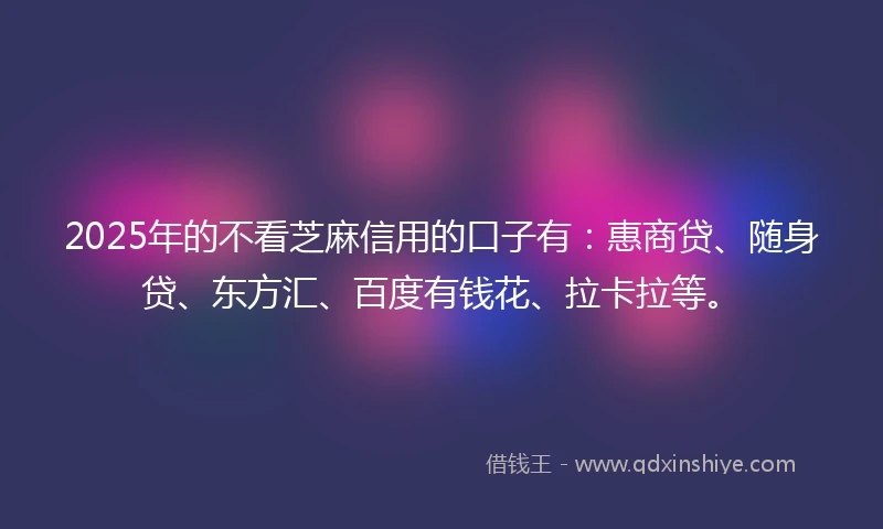2025年的不看芝麻信用的口子有：惠商贷、随身贷、东方汇、百度有钱花、拉卡拉等。