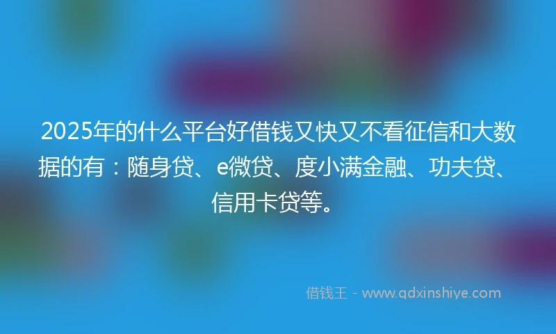 2025年的什么平台好借钱又快又不看征信和大数据的有：随身贷、e微贷、度小满金融、功夫贷、信用卡贷等。