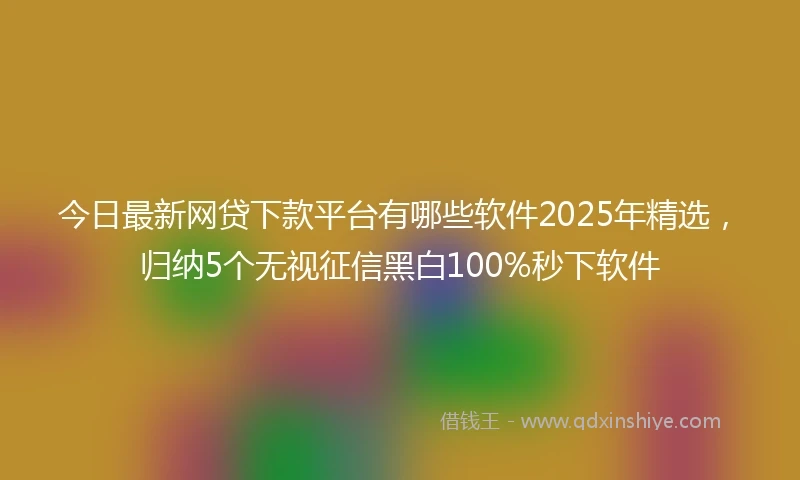 今日最新网贷下款平台有哪些软件2025年精选，归纳5个无视征信黑白100%秒下软件