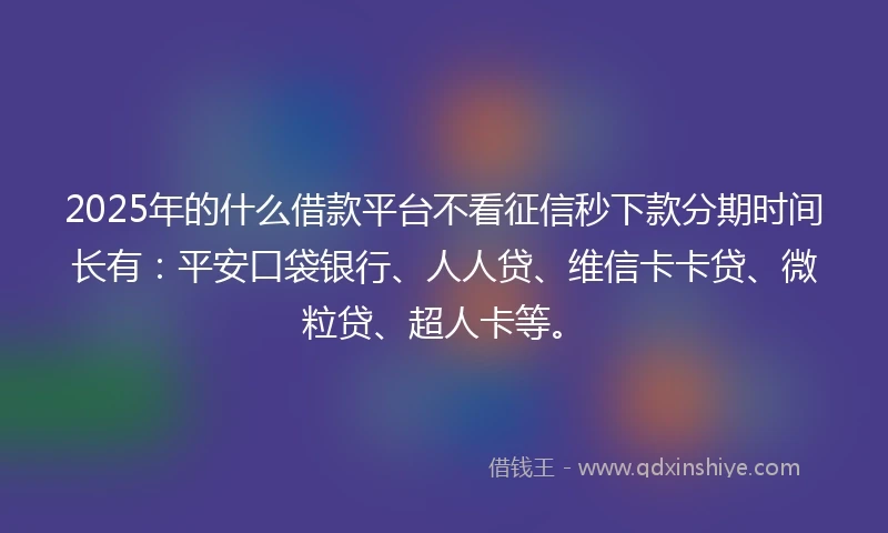 2025年的什么借款平台不看征信秒下款分期时间长有：平安口袋银行、人人贷、维信卡卡贷、微粒贷、超人卡等。