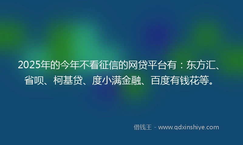 2025年的今年不看征信的网贷平台有：东方汇、省呗、柯基贷、度小满金融、百度有钱花等。