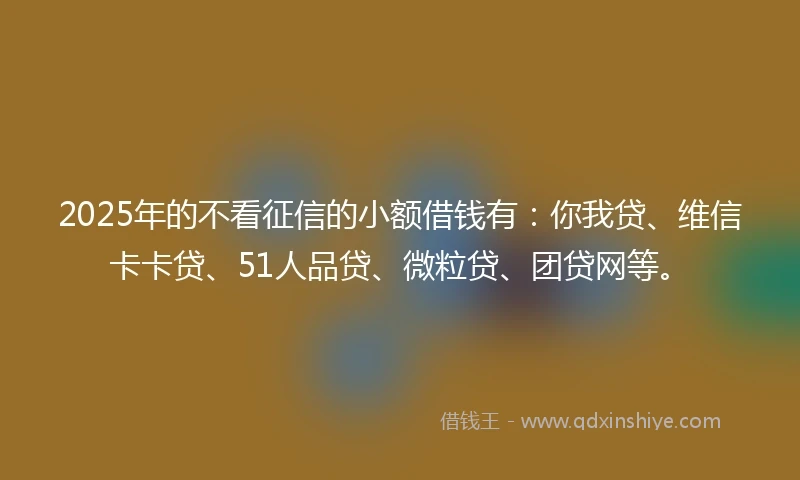 2025年的不看征信的小额借钱有：你我贷、维信卡卡贷、51人品贷、微粒贷、团贷网等。