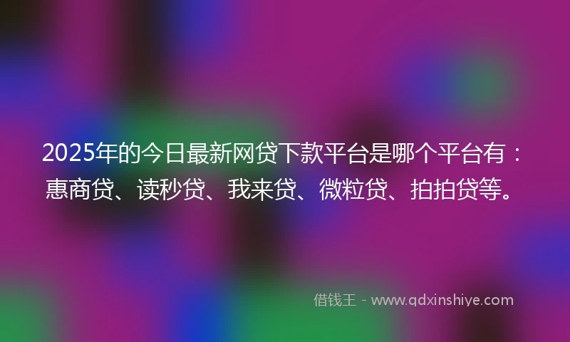 2025年的今日最新网贷下款平台是哪个平台有：惠商贷、读秒贷、我来贷、微粒贷、拍拍贷等。