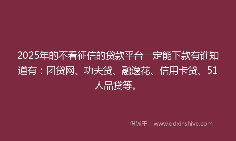 2025年的不看征信的贷款平台一定能下款有谁知道有：团贷网、功夫贷、融逸花、信用卡贷、51人品贷等。