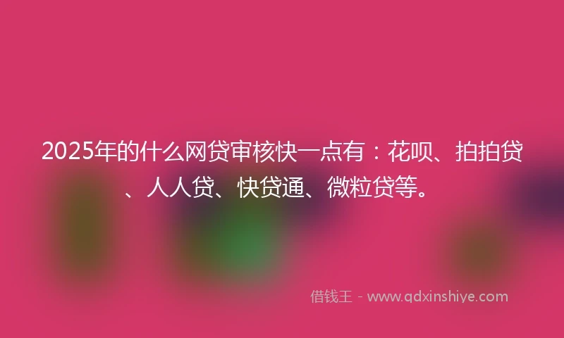 2025年的什么网贷审核快一点有：花呗、拍拍贷、人人贷、快贷通、微粒贷等。