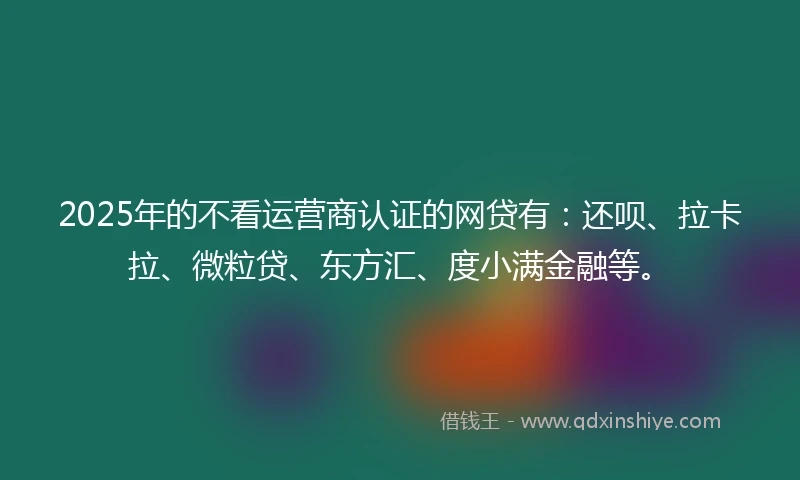 2025年的不看运营商认证的网贷有：还呗、拉卡拉、微粒贷、东方汇、度小满金融等。