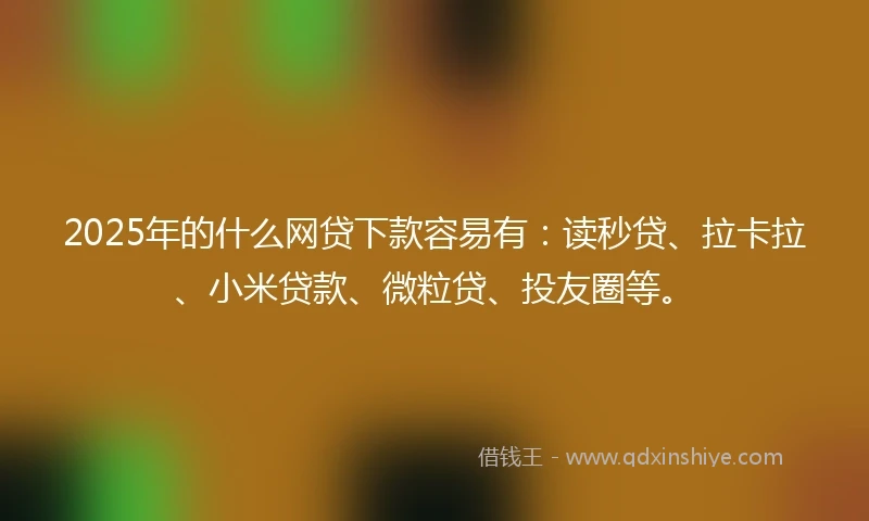 2025年的什么网贷下款容易有：读秒贷、拉卡拉、小米贷款、微粒贷、投友圈等。