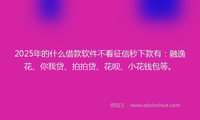 2025年的什么借款软件不看征信秒下款有：融逸花、你我贷、拍拍贷、花呗、小花钱包等。