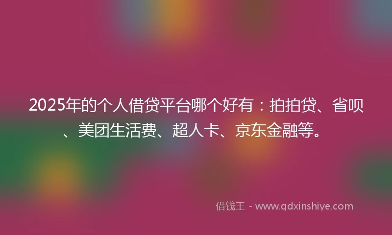 2025年的个人借贷平台哪个好有：拍拍贷、省呗、美团生活费、超人卡、京东金融等。
