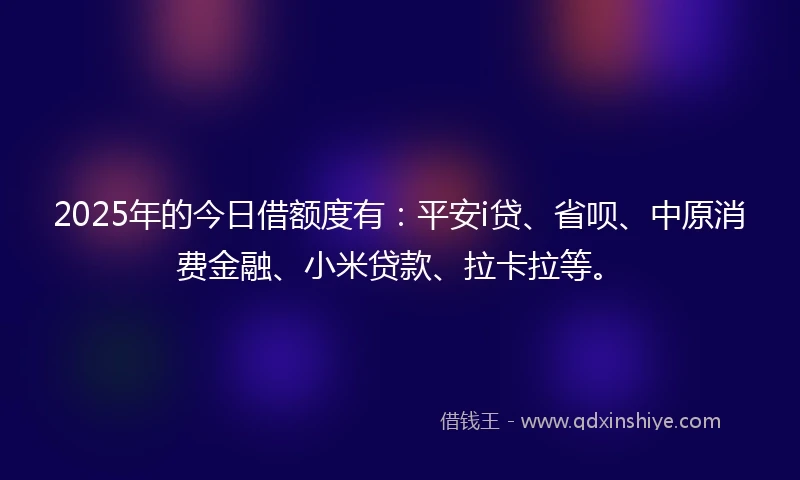 2025年的今日借额度有：平安i贷、省呗、中原消费金融、小米贷款、拉卡拉等。