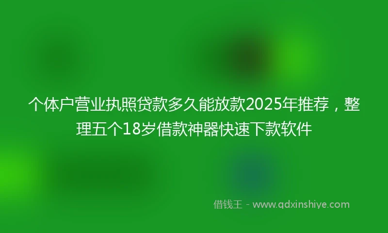 个体户营业执照贷款多久能放款2025年推荐，整理五个18岁借款神器快速下款软件