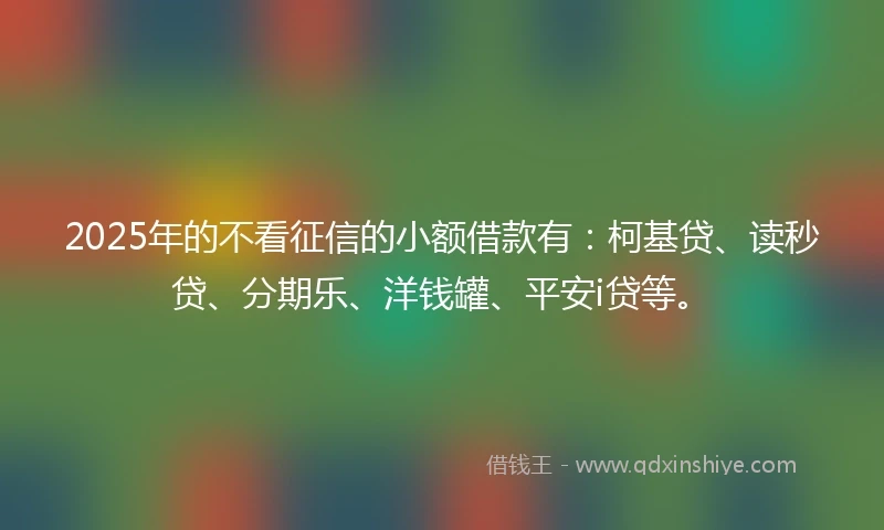 2025年的不看征信的小额借款有：柯基贷、读秒贷、分期乐、洋钱罐、平安i贷等。