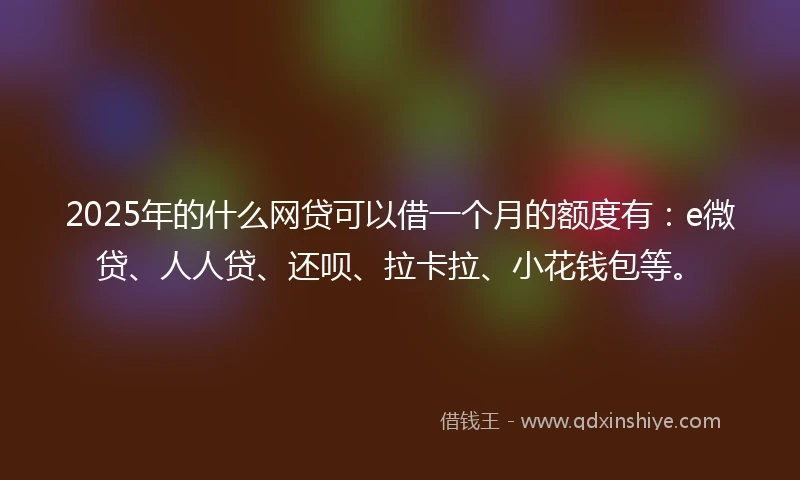 2025年的什么网贷可以借一个月的额度有：e微贷、人人贷、还呗、拉卡拉、小花钱包等。