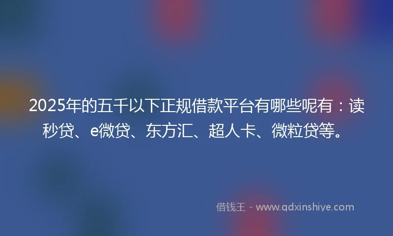 2025年的五千以下正规借款平台有哪些呢有：读秒贷、e微贷、东方汇、超人卡、微粒贷等。
