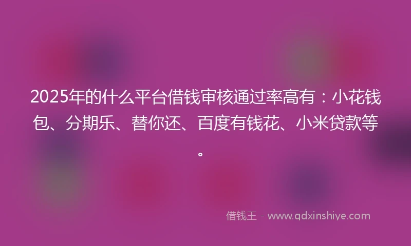 2025年的什么平台借钱审核通过率高有：小花钱包、分期乐、替你还、百度有钱花、小米贷款等。